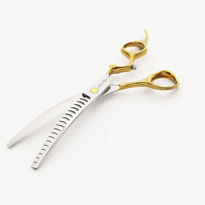 7" ErgoFlow Gold Series - Thinner & Blender & Curved - Dog Grooming Scissors - EliteTrim
