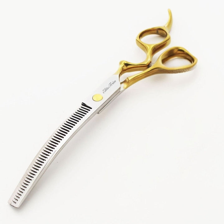 7" ErgoFlow Gold Series - Thinner & Blender & Curved - Dog Grooming Scissors - EliteTrim