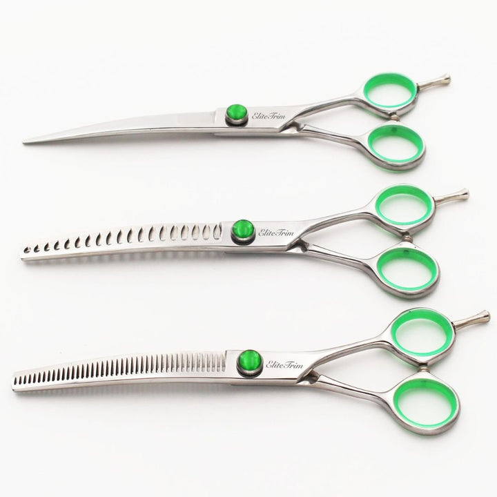 7" Green‑Gem Curved Dog Grooming Shears - Dog Grooming Scissors - EliteTrim