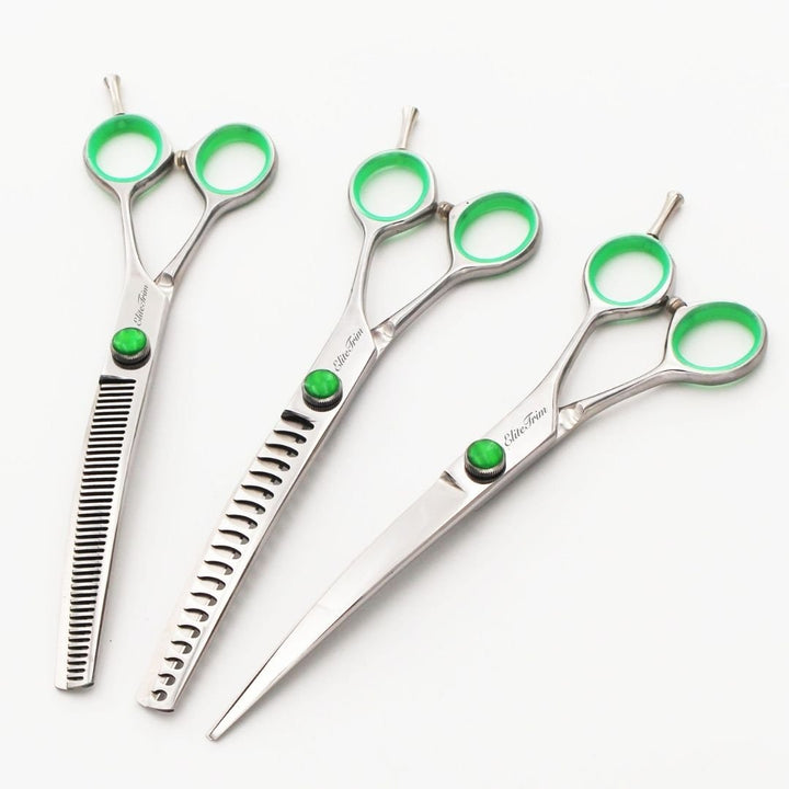 7" Green‑Gem Curved Dog Grooming Shears - Dog Grooming Scissors - EliteTrim
