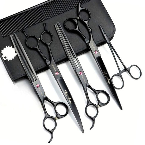 7" Blacknova Left - Handed Dog Grooming Shears Kit - Dog Grooming Scissors - EliteTrim Grooming