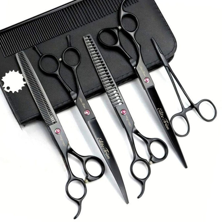 7" Blacknova Left - Handed Dog Grooming Shears Kit - Dog Grooming Scissors - EliteTrim Grooming