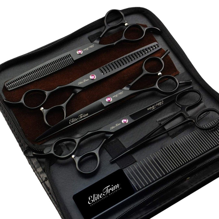 7" Blacknova Left - Handed Dog Grooming Shears Kit - Dog Grooming Scissors - EliteTrim Grooming