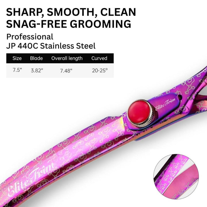 7.5″ Cherry Bloom Curved Grooming Shears for Dogs - Dog Grooming Scissors - EliteTrim