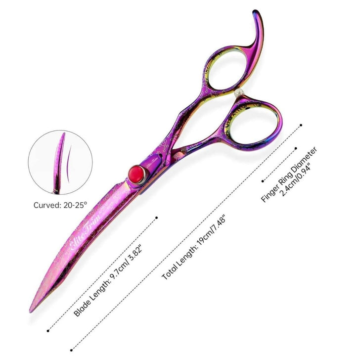 7.5″ Cherry Bloom Curved Grooming Shears for Dogs - Dog Grooming Scissors - EliteTrim