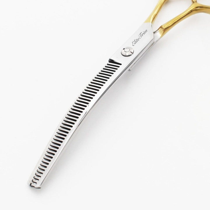 7" Double - Tail Gold Series - Thinner & Blender & Curved - Dog Grooming Scissors - EliteTrim