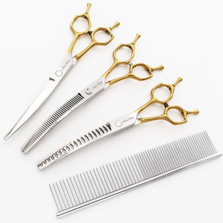 7" Double - Tail Gold Series - Thinner & Blender & Curved - Dog Grooming Scissors - EliteTrim