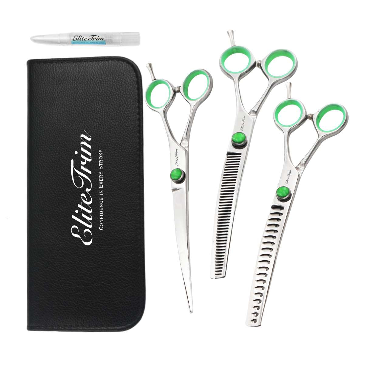 EliteTrim 7″ Dog Grooming Shears Set – Curved, Thinning & Blending