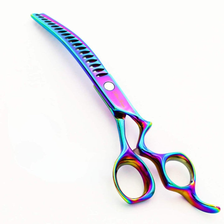 ErgoFlow™ Rainbow | 7.0" Curved Blender (Chunker) - Dog Grooming Scissors - EliteTrim Grooming