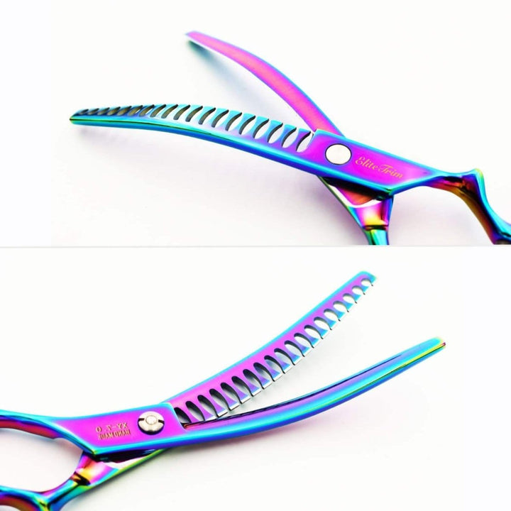 ErgoFlow™ Rainbow | 7.0" Curved Blender (Chunker) - Dog Grooming Scissors - EliteTrim Grooming