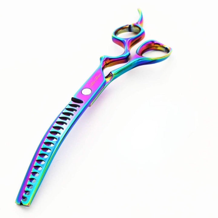 ErgoFlow™ Rainbow | 7.0" Curved Blender (Chunker) - Dog Grooming Scissors - EliteTrim Grooming