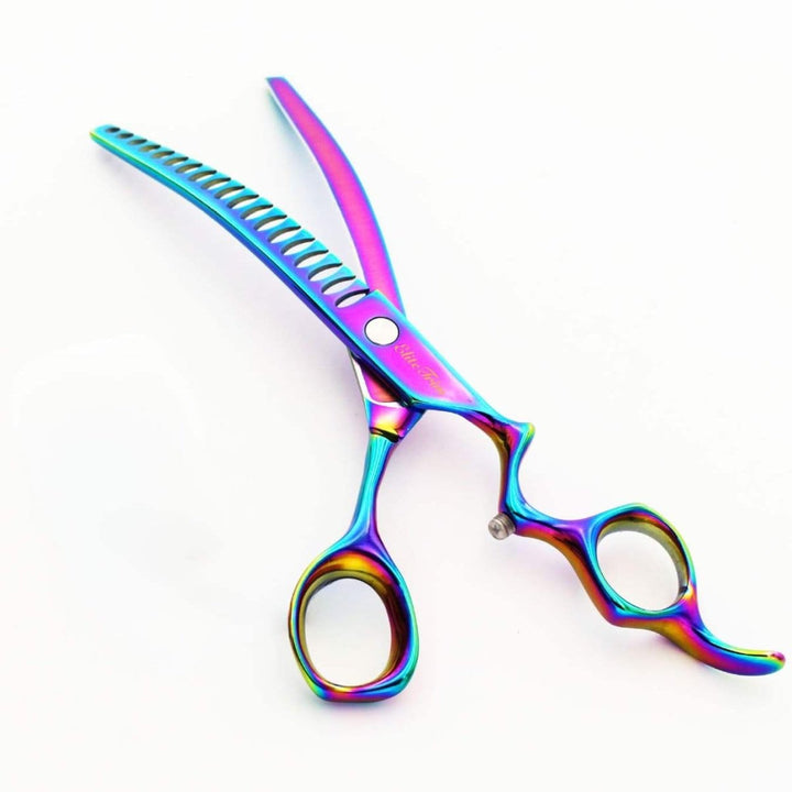 ErgoFlow™ Rainbow | 7.0" Curved Blender (Chunker) - Dog Grooming Scissors - EliteTrim Grooming