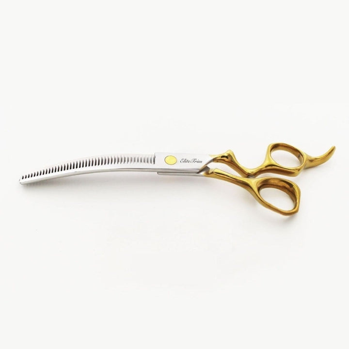 7" ErgoFlow Gold Series - Thinner & Blender & Curved - Dog Grooming Scissors - EliteTrim