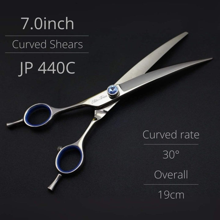 Gemstone Pro™ | 7.0″ Curved Shears | Left - Handed - Dog Grooming Scissors - EliteTrim Grooming