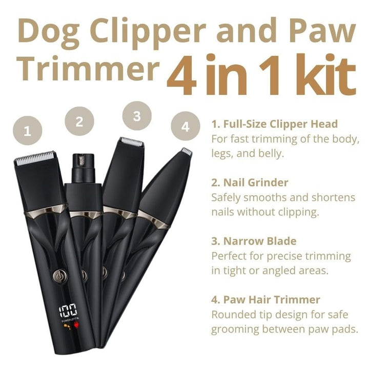 GentleGroom 4 - in - 1 Dog Clipper Set – Clippers, Trimmers & Nail Grinder in One - Dog Hair Clipper - EliteTrim