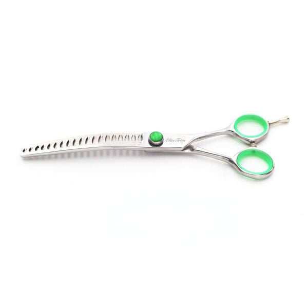 Green‑Gem™ | 7.0" Curved Blender (Chunker) - Dog Grooming Scissors - EliteTrim Grooming