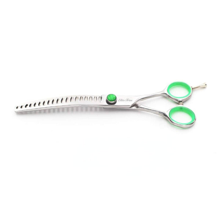 Green‑Gem™ | 7.0" Curved Blender (Chunker) - Dog Grooming Scissors - EliteTrim Grooming