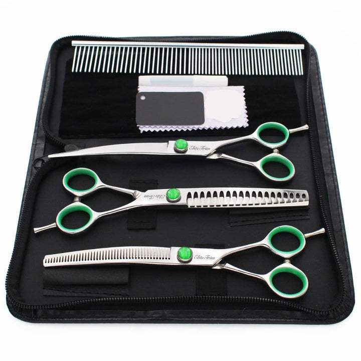 7" Green‑Gem Curved Dog Grooming Shears - Dog Grooming Scissors - EliteTrim