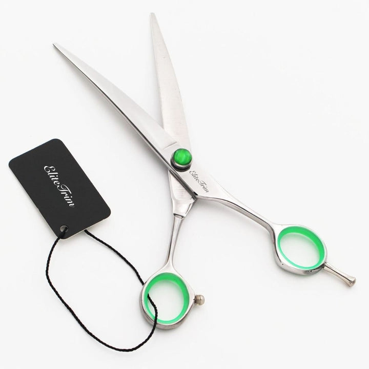 7" Green‑Gem Curved Dog Grooming Shears - Dog Grooming Scissors - EliteTrim