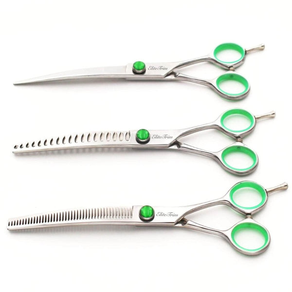 Green‑Gem™ Series | 7.0" Curved Shears - Dog Grooming Scissors - EliteTrim Grooming