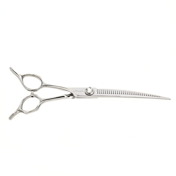 Left-Handed Curved Fluffer Dog Grooming Thinning Shears | EliteTrim