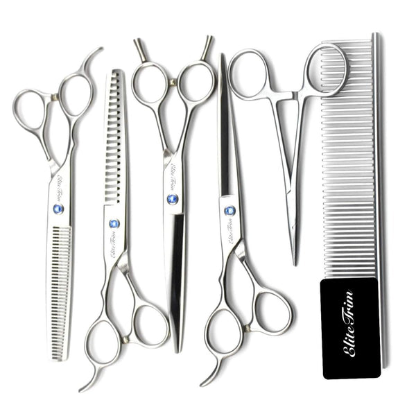 7" Silvra Left - Handed Dog Grooming Shears Kit - Dog Grooming Scissors - EliteTrim Grooming