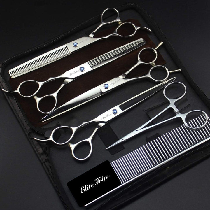 7" Silvra Left - Handed Dog Grooming Shears Kit - Dog Grooming Scissors - EliteTrim Grooming