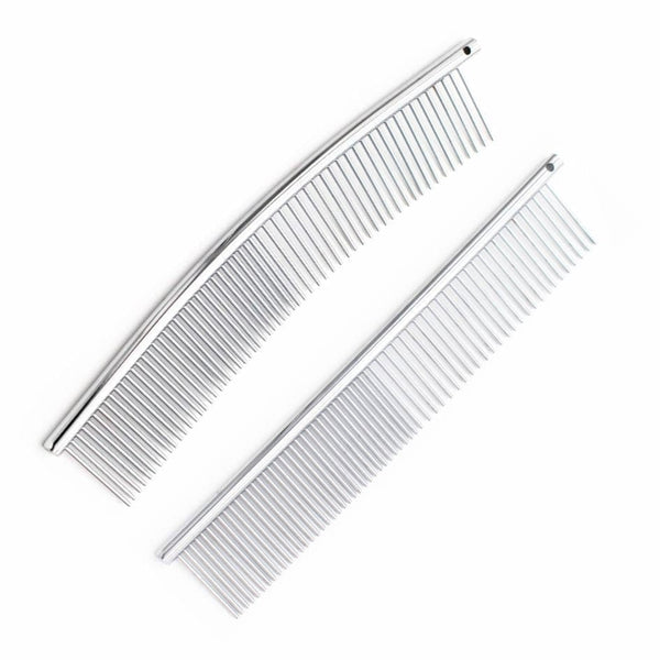 7.5" Dog Grooming Comb – Japanese Stainless Steel, Straight & Curved Options - Dog Comb - EliteTrim