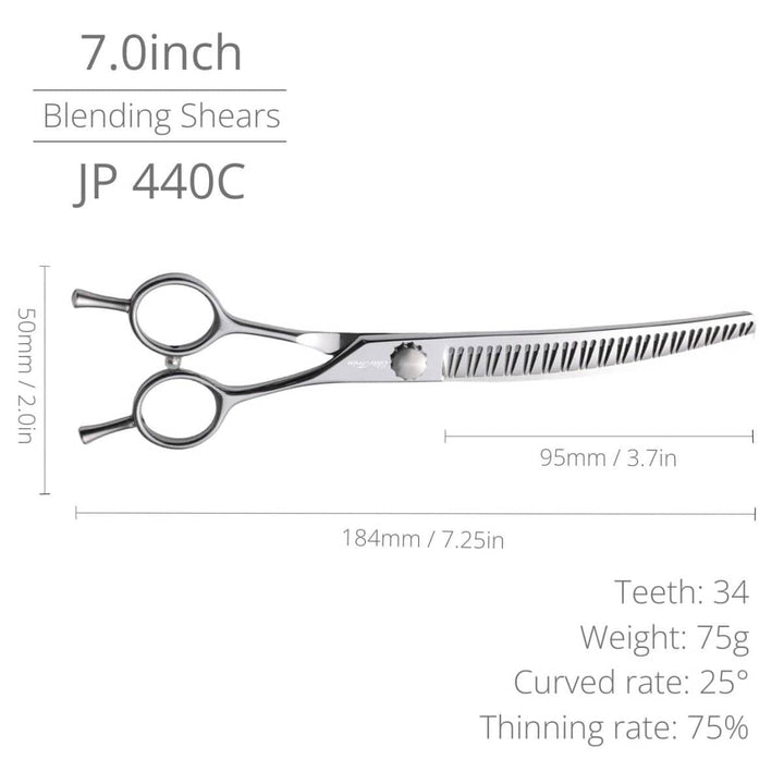 The Sculptor™ | 7.0″ Curved Blender (Chunker) - Dog Grooming Scissors - EliteTrim Grooming