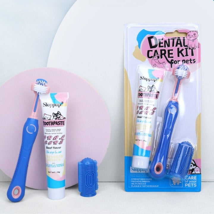 Triple - Headed Cat & Dog Toothbrush Kit - Dog Toothbrush - EliteTrim