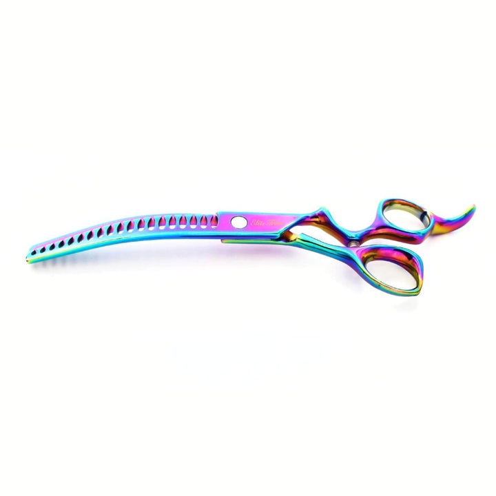 ErgoFlow™ Rainbow | 7.0" Curved Blender (Chunker) - Dog Grooming Scissors - EliteTrim Grooming