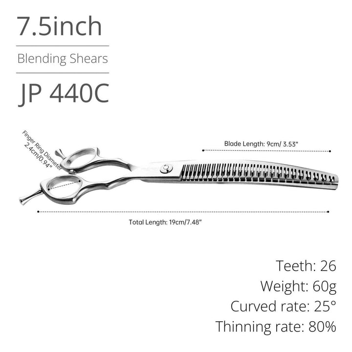 GhostCut™ | 7.5″ Curved Blender (Chunker) - Dog Grooming Scissors - EliteTrim Grooming