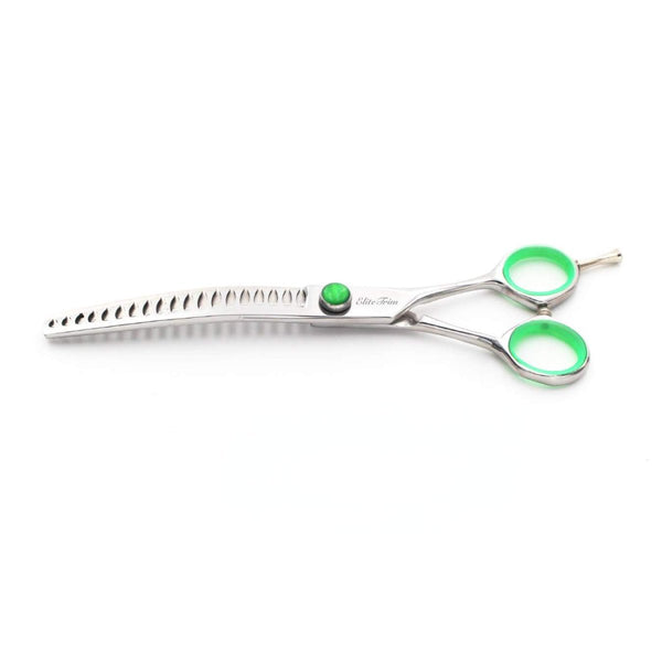 Green‑Gem™ | 7.0" Curved Blender (Chunker) - Dog Grooming Scissors - EliteTrim Grooming