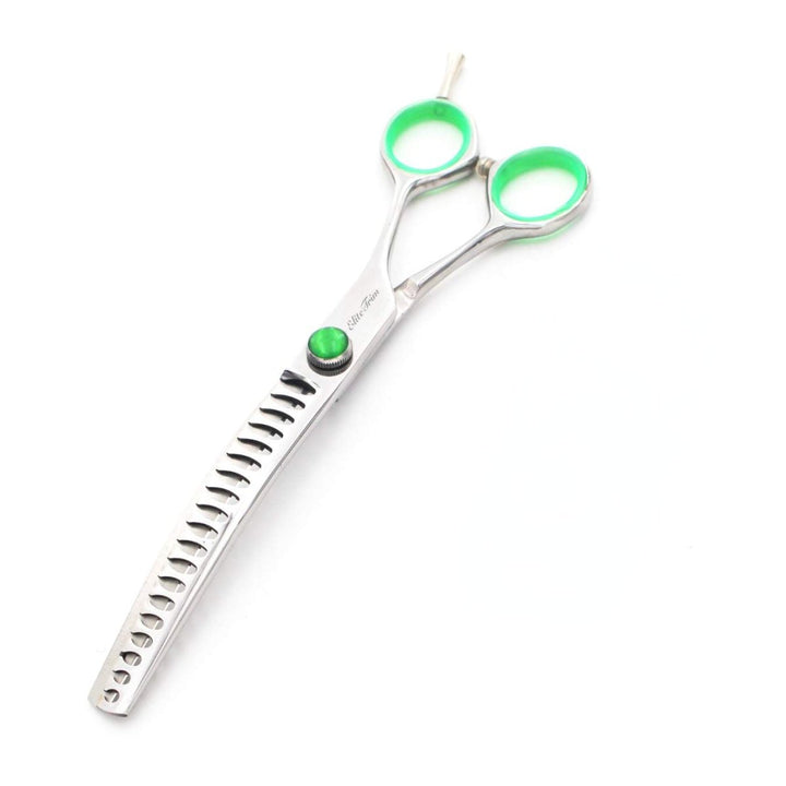 Green‑Gem™ | 7.0" Curved Blender (Chunker) - Dog Grooming Scissors - EliteTrim Grooming