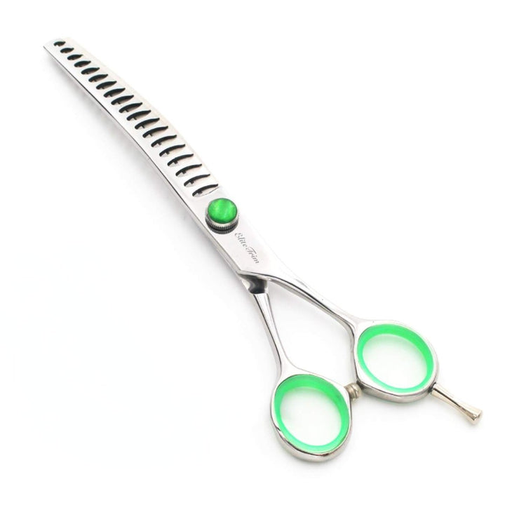 Green‑Gem™ | 7.0" Curved Blender (Chunker) - Dog Grooming Scissors - EliteTrim Grooming